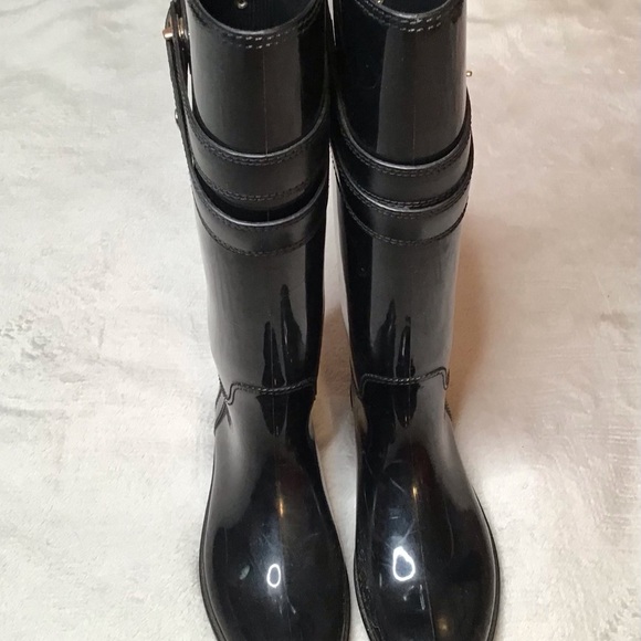 Coach Shoes - COACH Tara Tall Black Rubber Rain boots US8 Pre-Loved